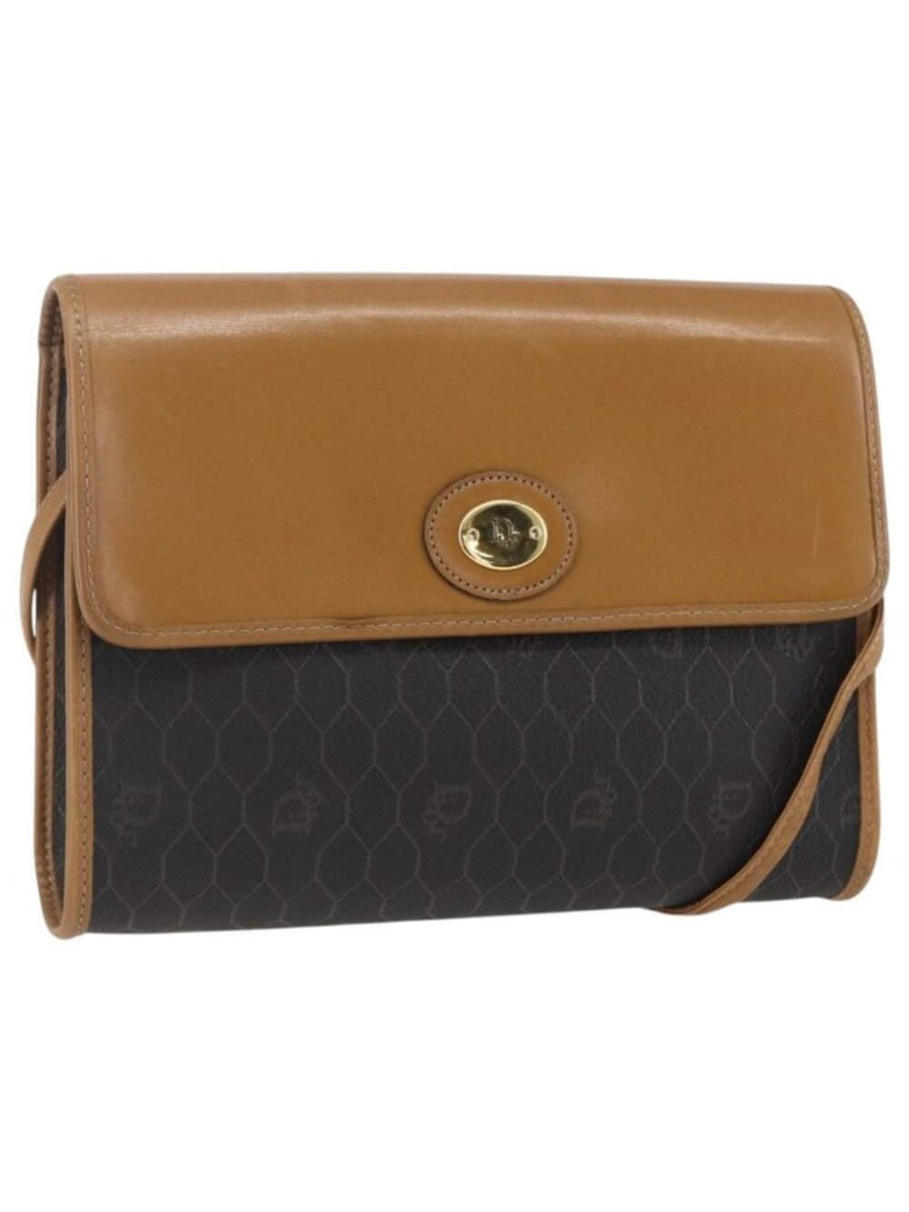 Christian Dior Honeycomb Canvas Shoulder Bag PVC Black Gold